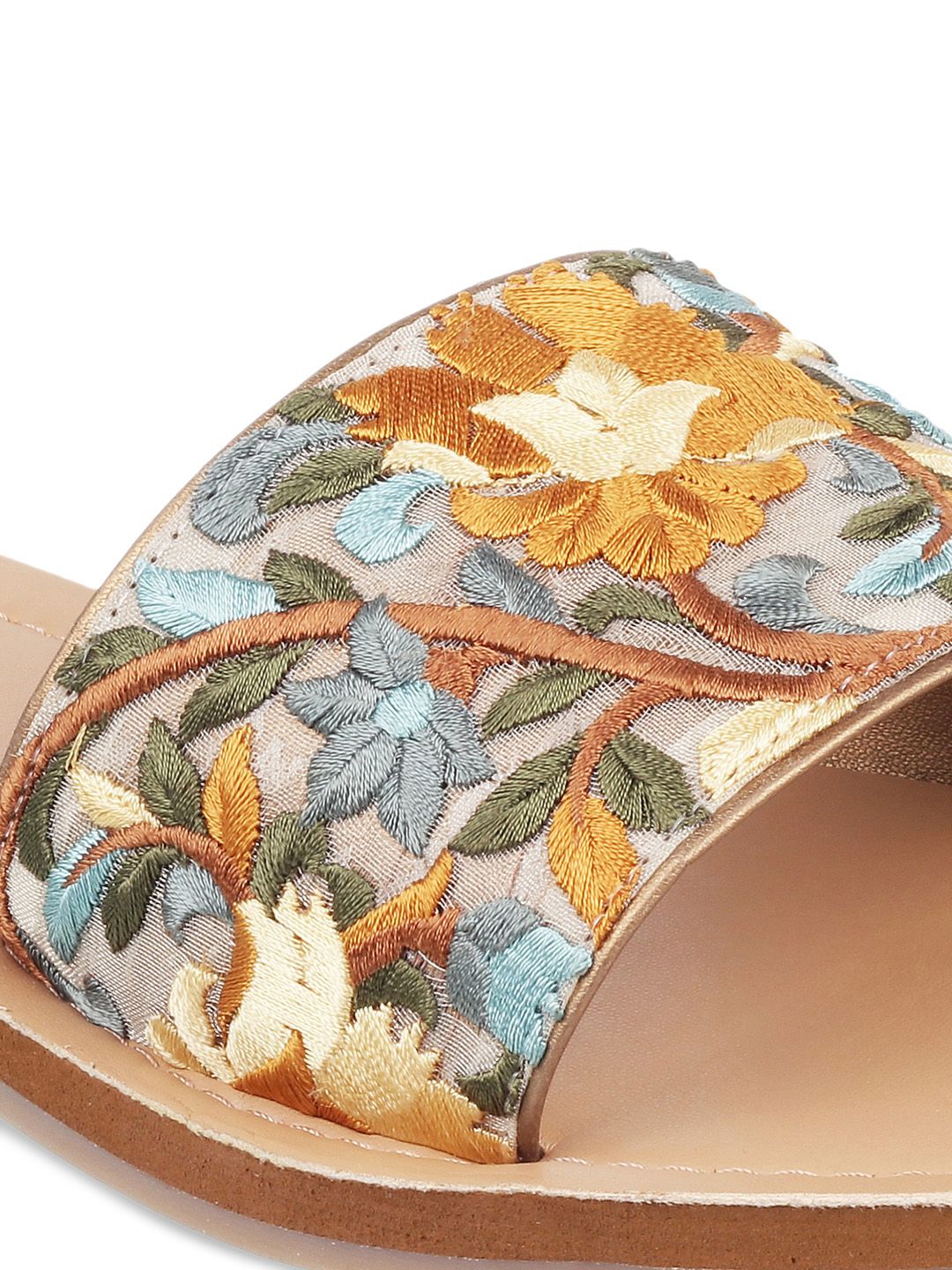 Mochi Women Tan Brown Woven Design Open Toe Flats