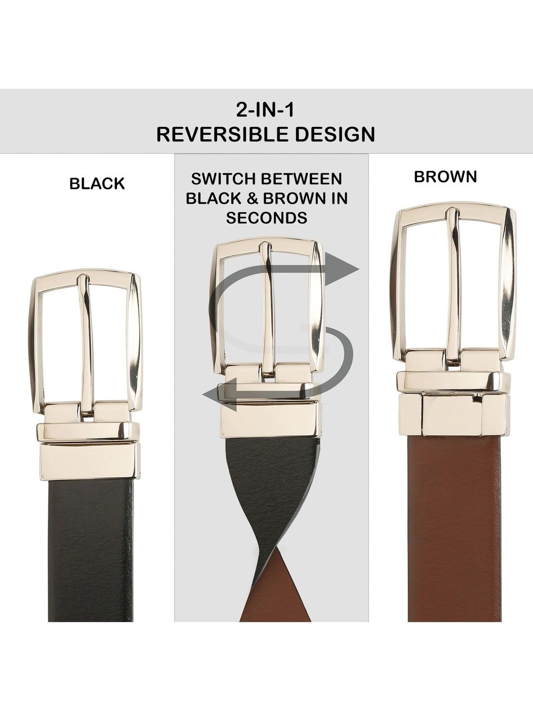 Teakwood Leathers Men Textured Leather Reversible Formal Belt