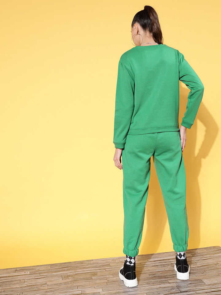 SASSAFRAS Women Green & Black Printed Sweatshirts and Joggers