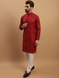 SOJANYA Kurta Kapas Tulen Bersulam Labuci dengan Jaket Churidar & Nehru Bersulam