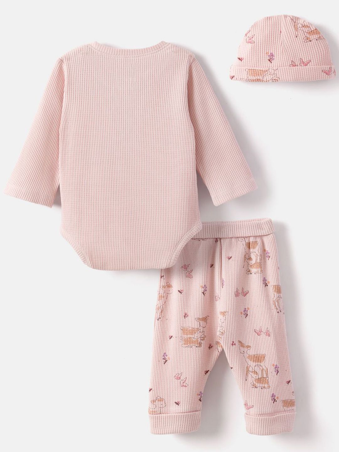 Nauti Nati Infants Girls Printed Pure Cotton Bodysuit With Joggers & Cap