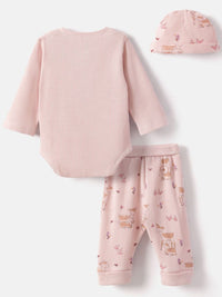 Nauti Nati Infants Girls Printed Pure Cotton Bodysuit With Joggers & Cap