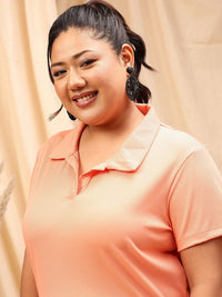 CURVY STREET Plus Size Striped Polo Collar Regular T-shirt