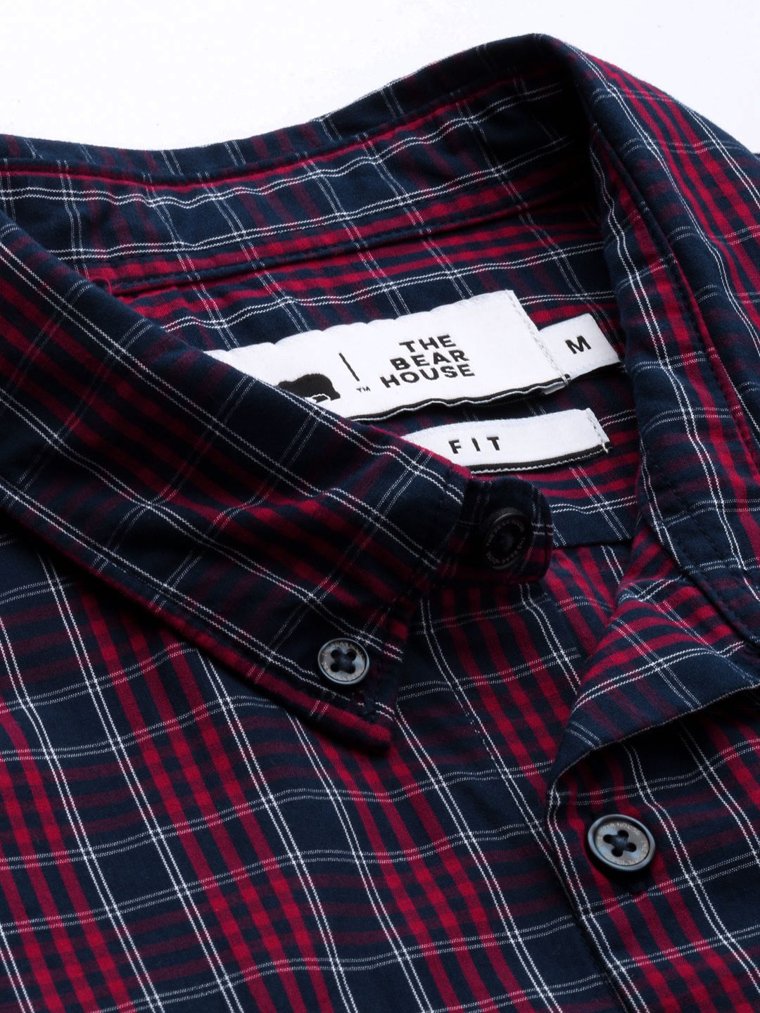 THE BEAR HOUSE Men Red & Navy Blue Slim Fit Checked Casual Shirt
