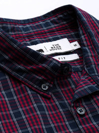 THE BEAR HOUSE Men Red & Navy Blue Slim Fit Checked Casual Shirt
