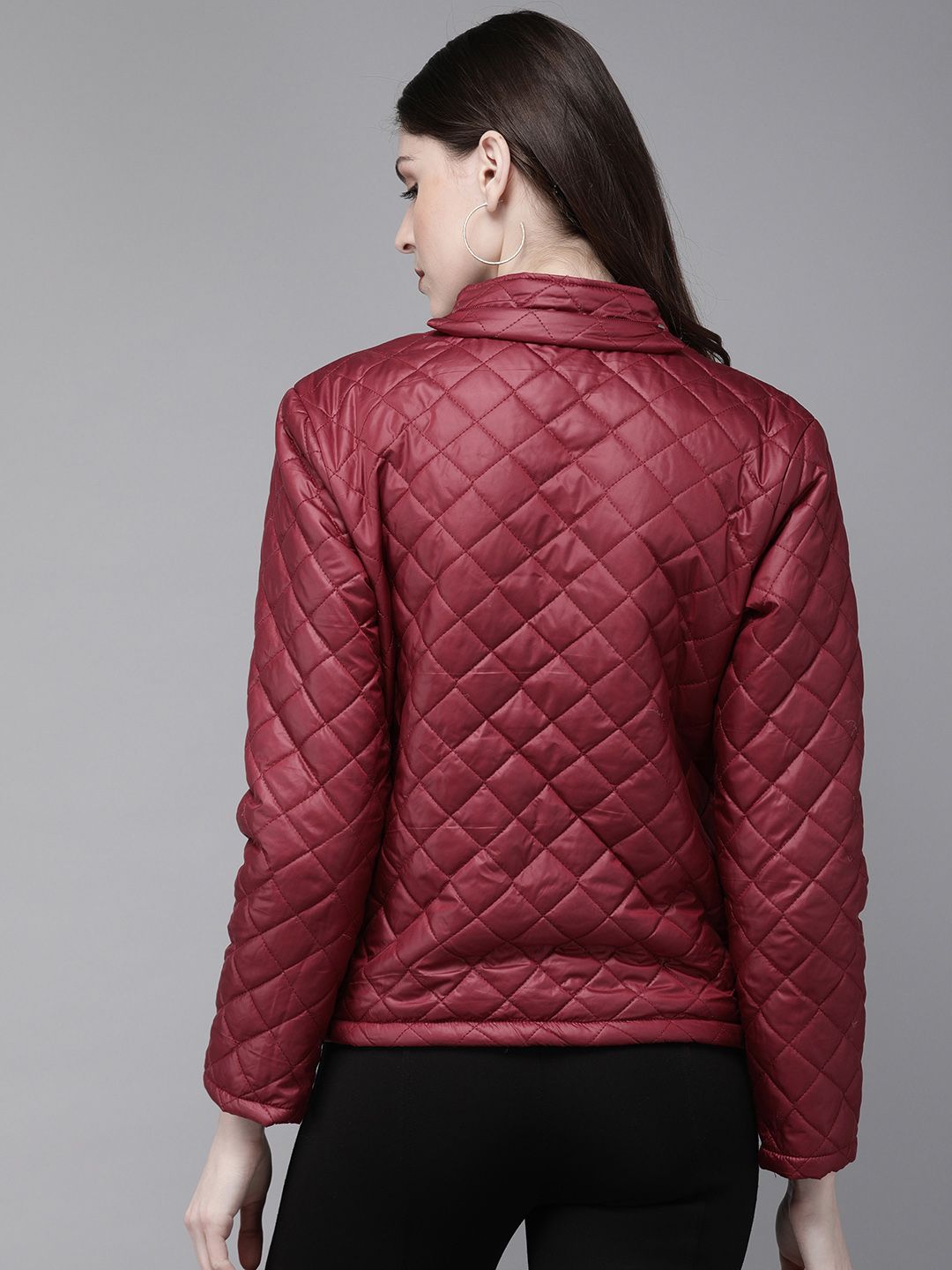 SASSAFRAS Women Maroon Solid Quilted Hooded Jacket