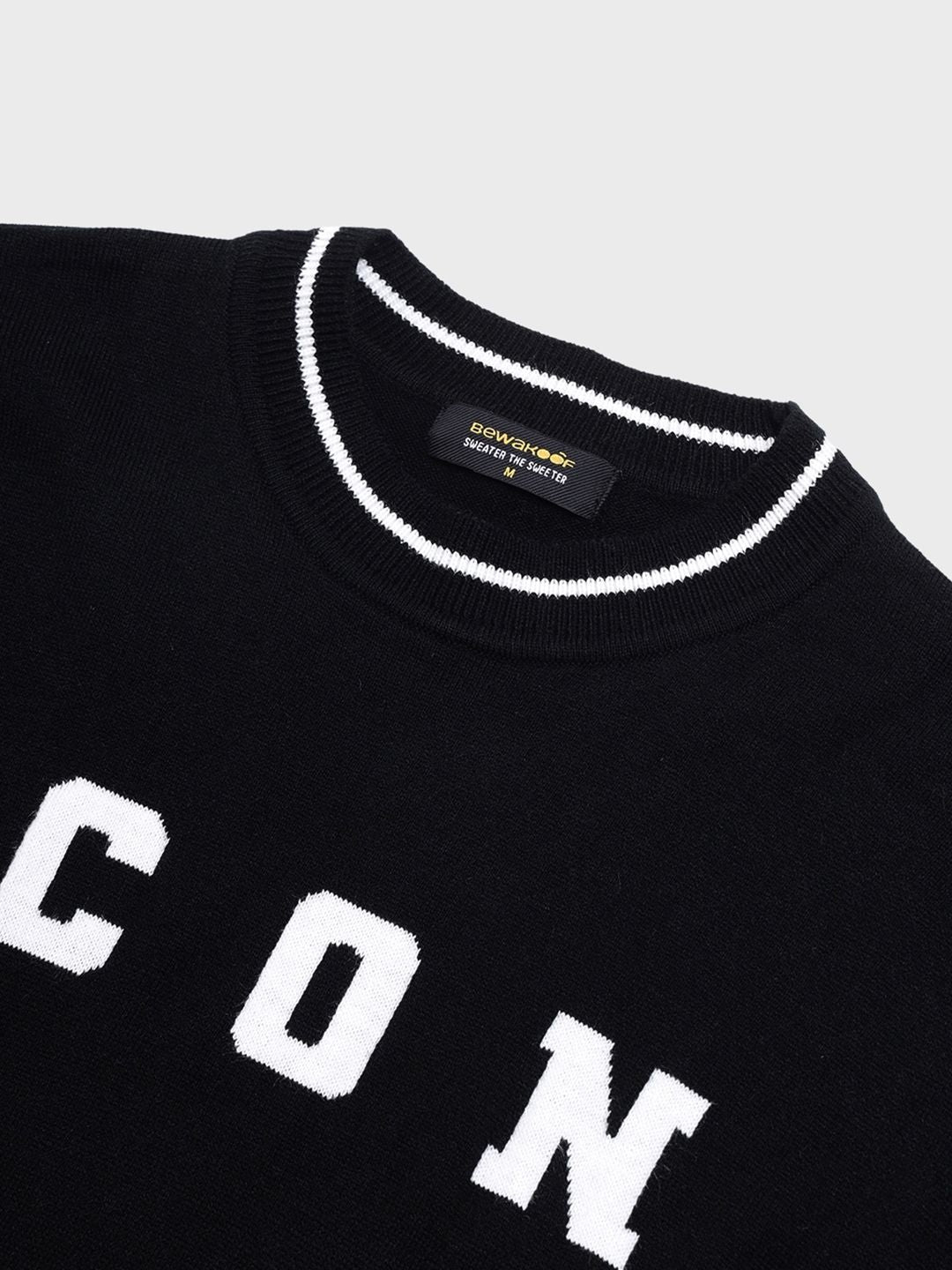 Bewakoof Men Jet Black ICON Typography Oversized Sweater