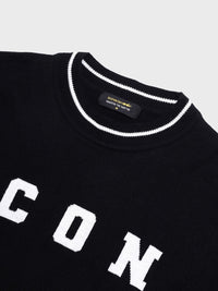 Bewakoof Men Jet Black ICON Typography Oversized Sweater