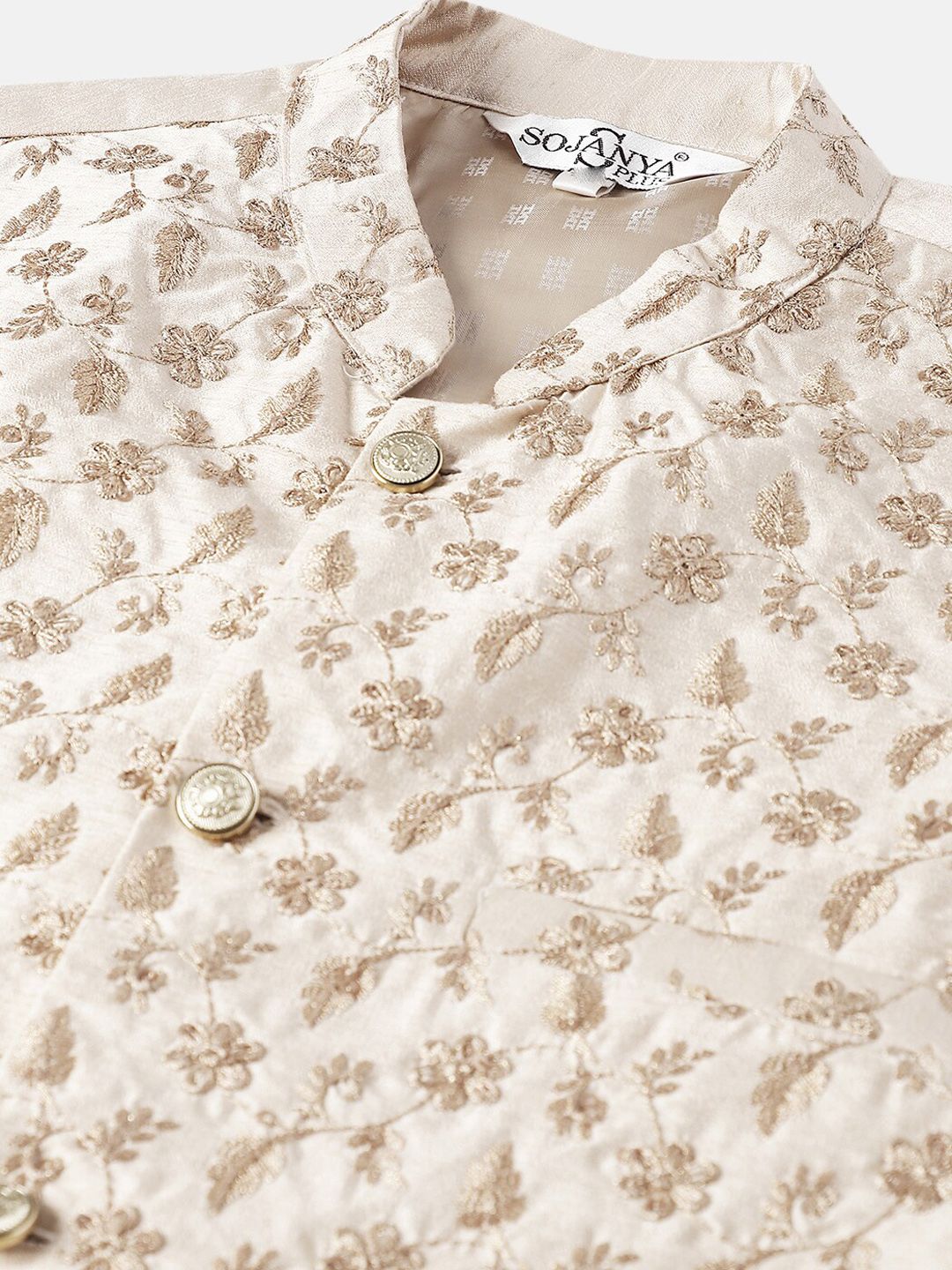 SOJANYA PLUS Woven Design Regular Kurta With Pyjamas & With Embroidered Nehru Jacket