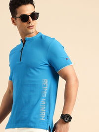 Being Human Pure Cotton Brand Logo Printed Henley Neck T-shirt