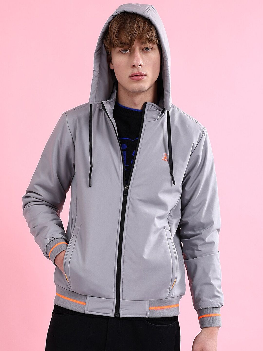 The Indian Garage Co Men Regular Fit Bomber Jacket with Detachable Hood