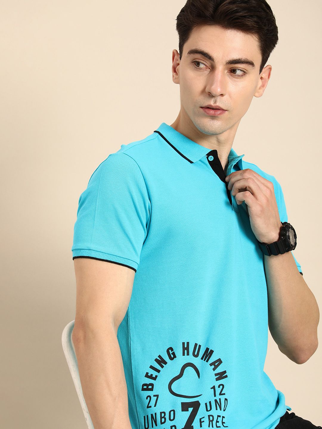 Menjadi Lelaki Pakaian Manusia Logo Jenama Kapas Tulen T-Shirt Kolar Polo