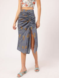 DressBerry Wildflower Wonderland Printed Ruched Side Slit Skirt