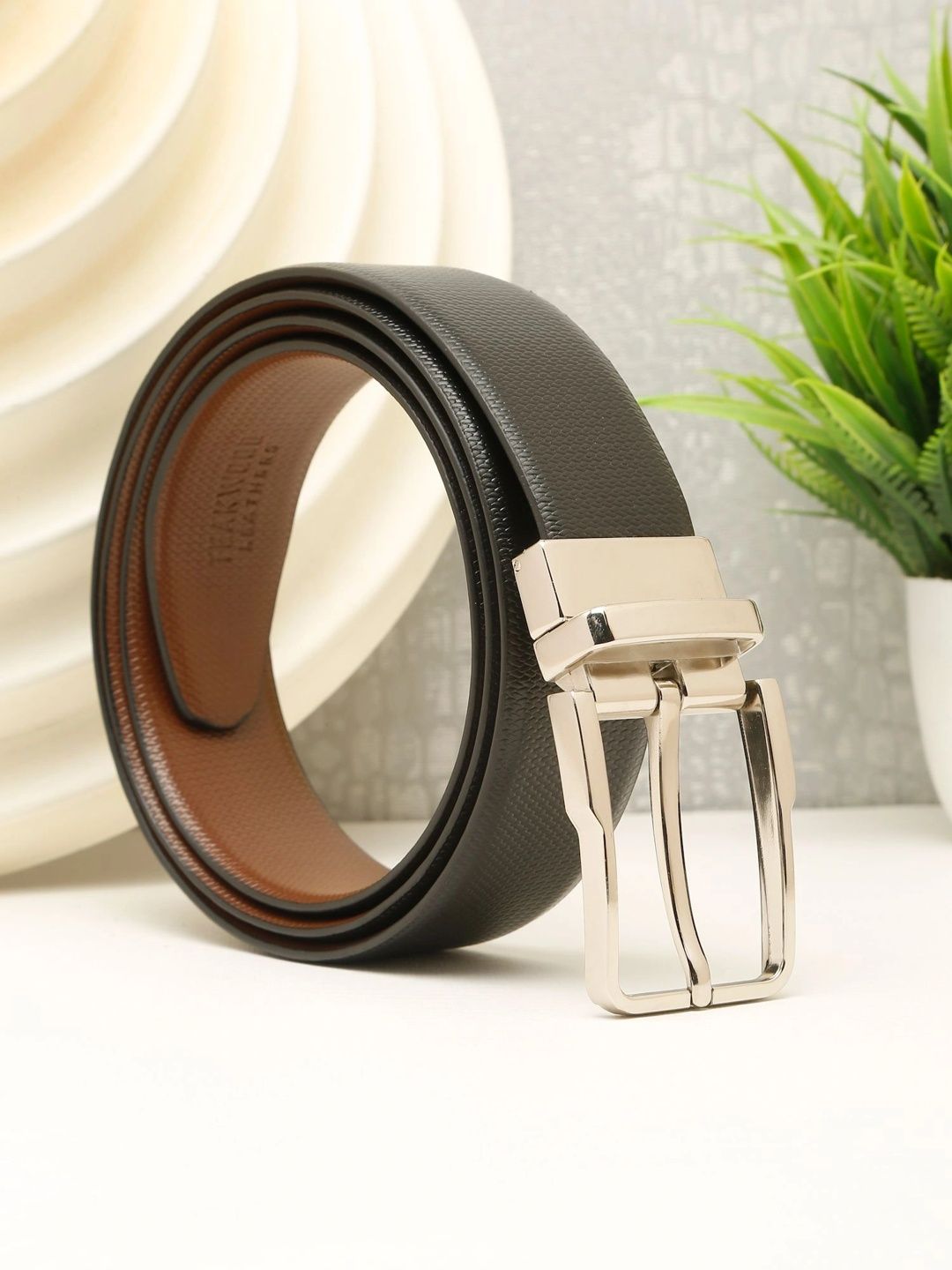 Teakwood Leathers Men Textured Leather Reversible Formal Belt