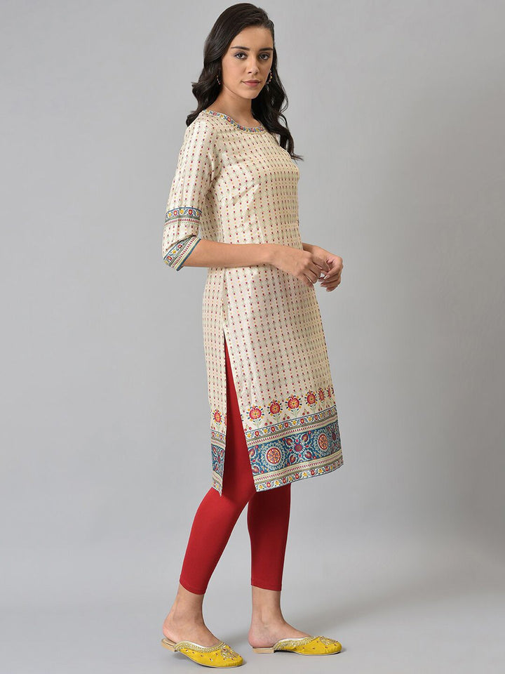 W Women White Geometric Striped Handloom Kurta