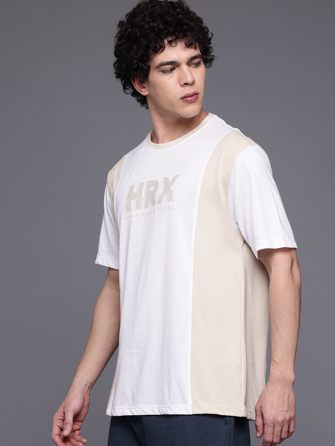 HRX by Hrithik Roshan Colourblocked & Brand Logo Print Lifestyle T-shirt
