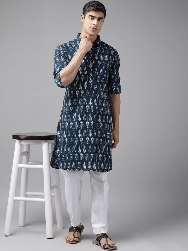 See Designs Ethnic Motifs Printed Shirt Collar Pathani Pure Cotton Kurta