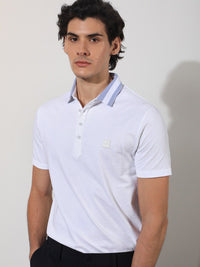 RARE RABBIT Men Divide Polo Collar Slim Fit Cotton T-Shirt