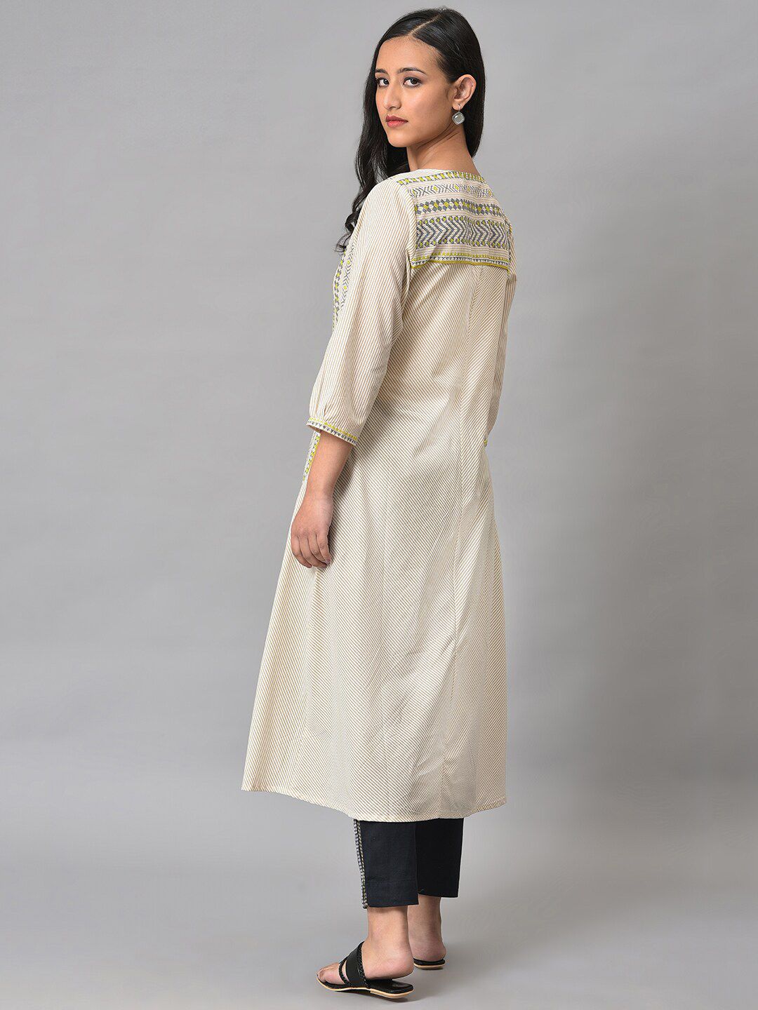 W Women Striped Cotton Kurta