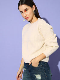 STREET 9 Women Off White Ribbed Crop Pullover