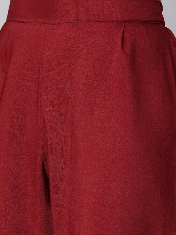 KALINI Striped Round Neck Three-Quarter Sleeves Thread Work Kurta with Trousers
