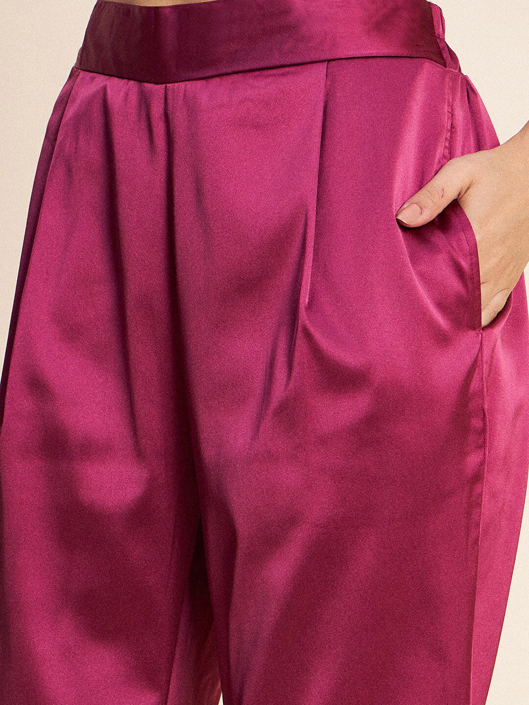 Antheaa Purple Shawl Neck Satin Coat With Trouser Co-Ords