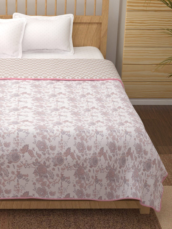 Story@home Pink & White Floral Mild Winter 150 GSM Double Bed Dohar