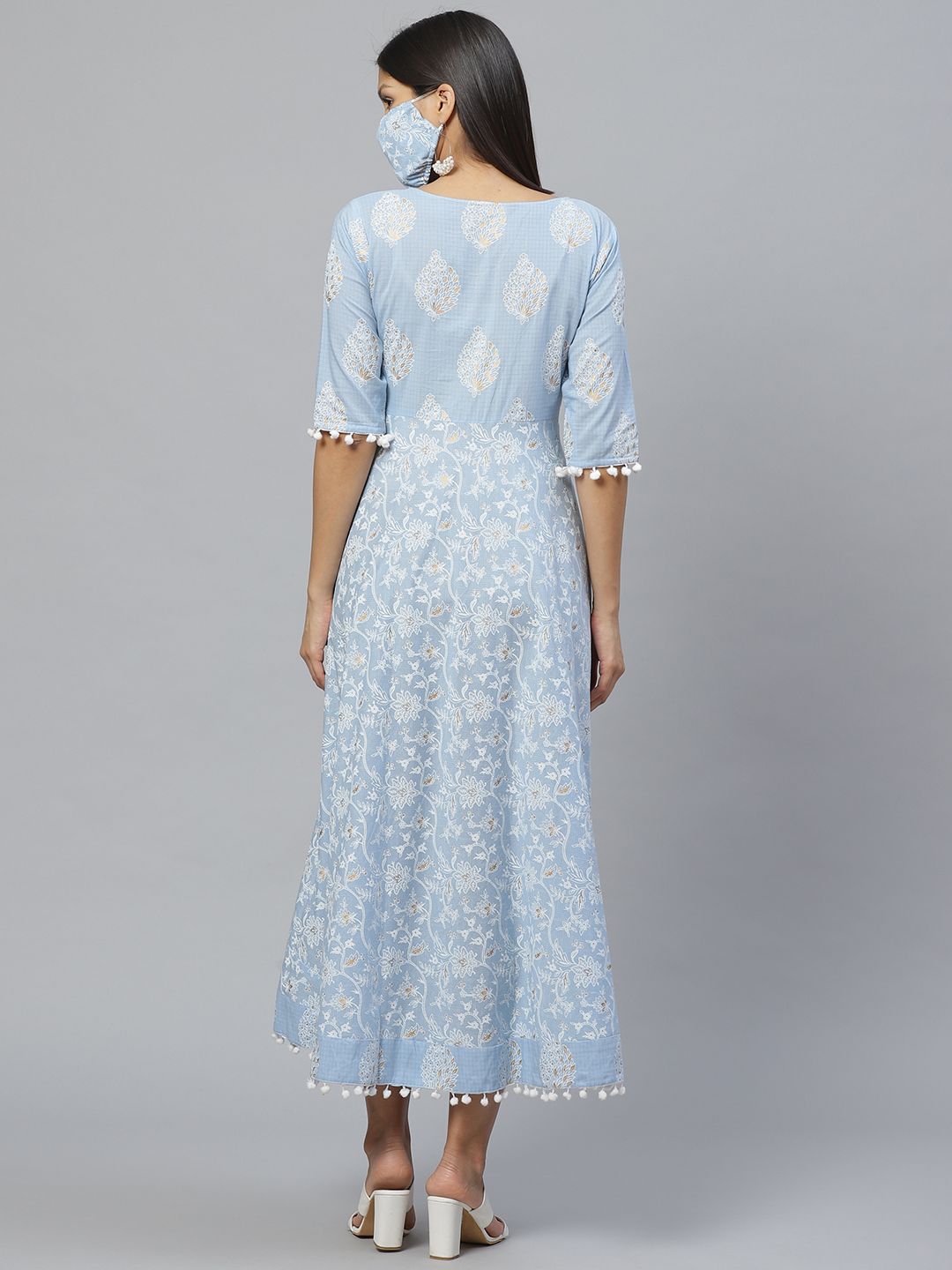 Libas Blue & White Ethnic Motifs Printed Cotton Maxi Dress