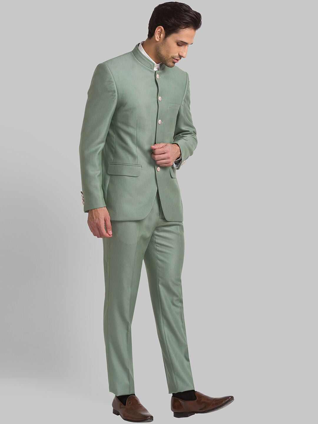 Raymond Men Woven-Designed Single-Breasted Bandhgala Blazer Two-Piece Suit
