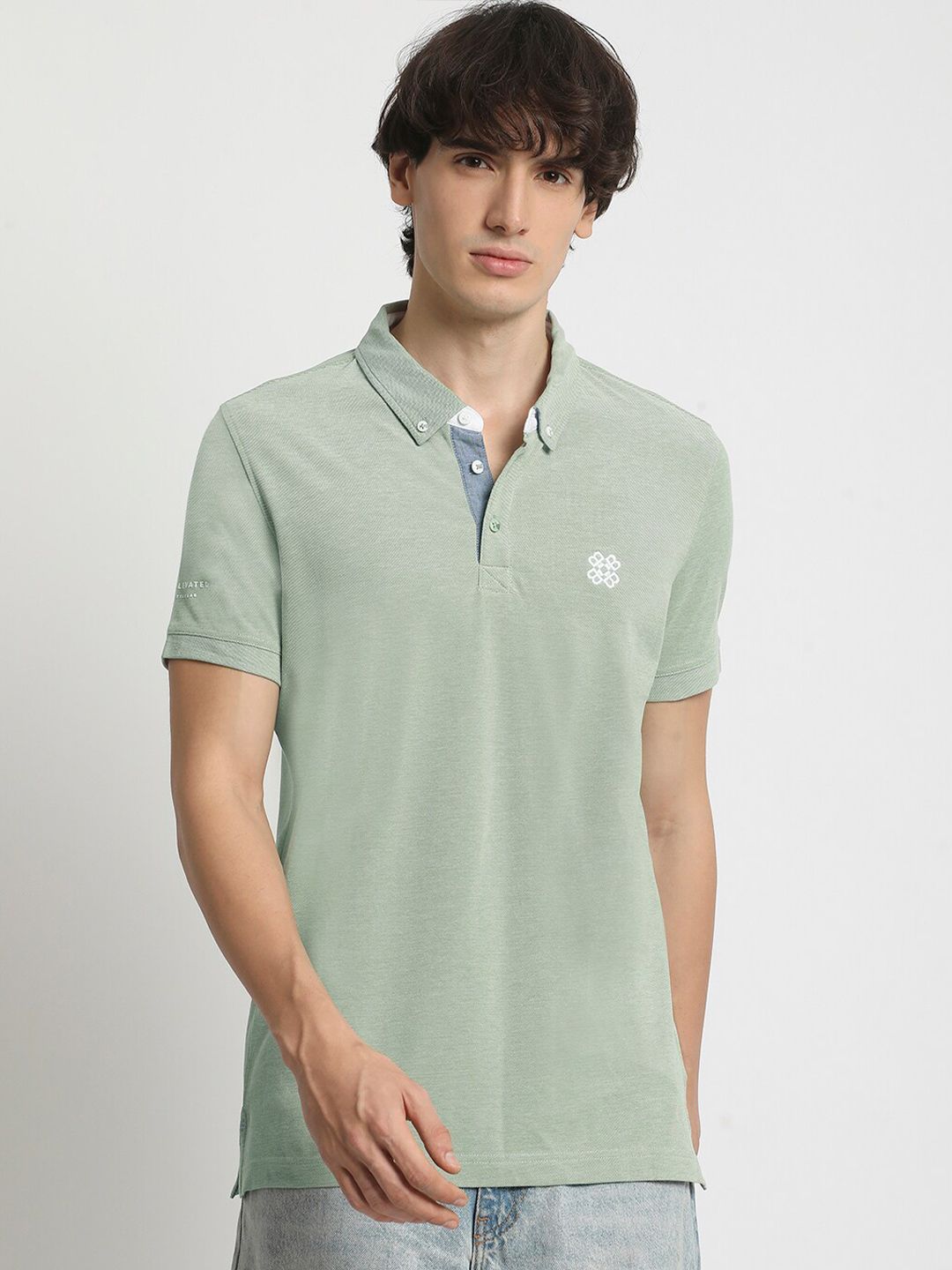 THE BEAR HOUSE Men Polo Collar Regular Fit Pure Cotton Solid T-shirt