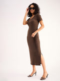 SASSAFRAS BASICS Square Neck Sleeves Bodycon Midi Dress