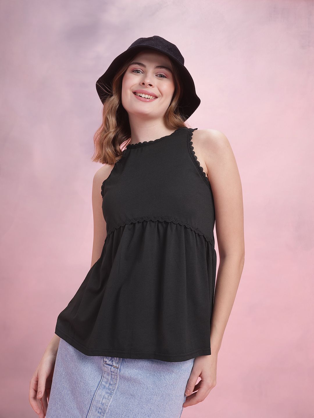 DressBerry Lace Inserts Detail Empire Top