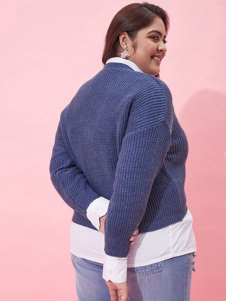 CURVY STREET Women Plus Size Ribbed Acrylic Crop Cardigan