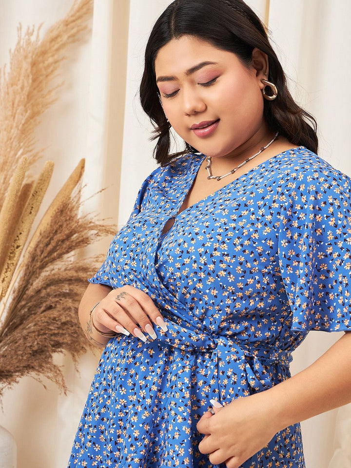 Berrylush Curve Floral Printed Wrap Dress