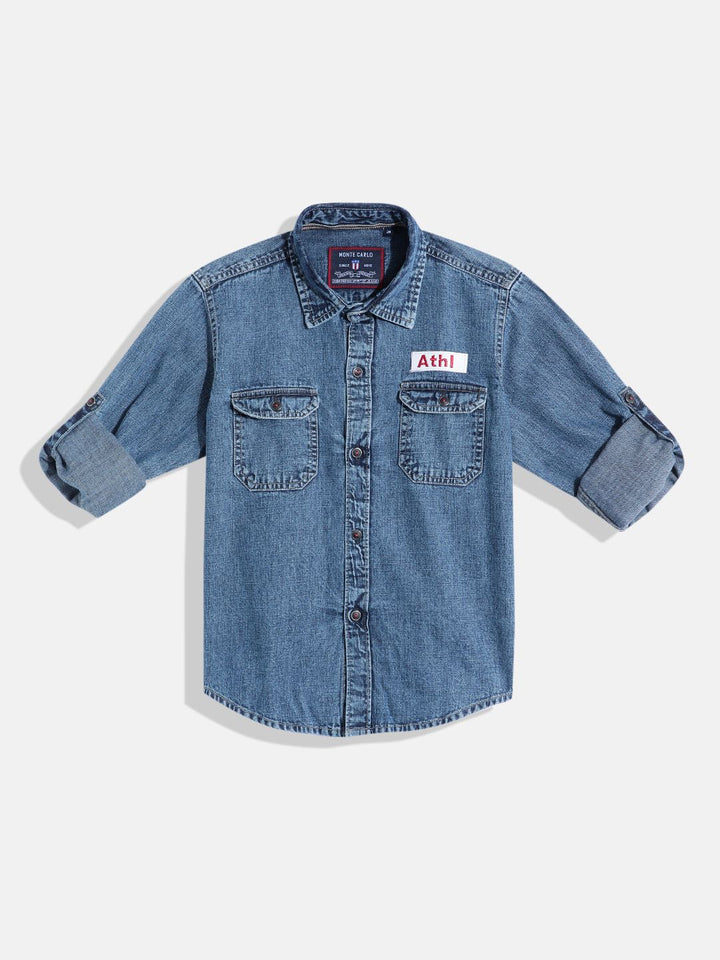 Monte Carlo Boys Solid Chambray Smart Fit Shirt