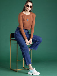 DressBerry Floral Applique Detailed Acrylic Cropped Pullover