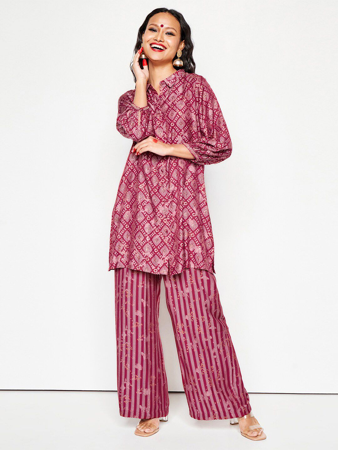 Global Desi Bandhani Printed Straight Kurta With Palazzo