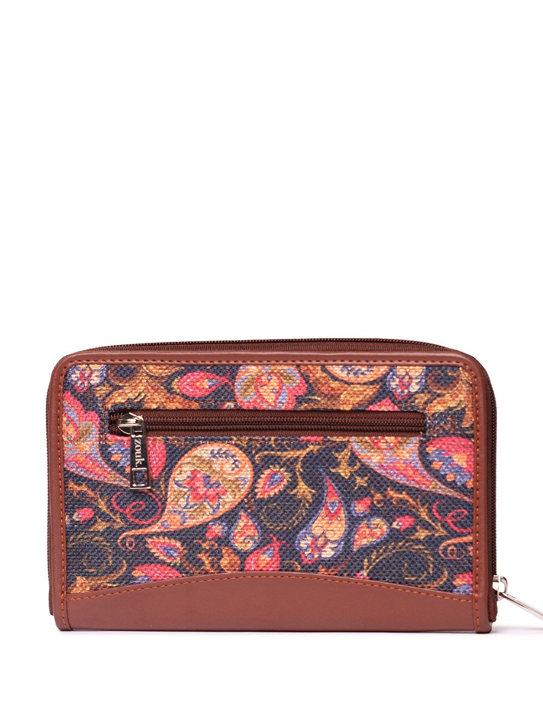 ZOUK Women Women Blue & Brown Floral Printed Zip Around Wallet
