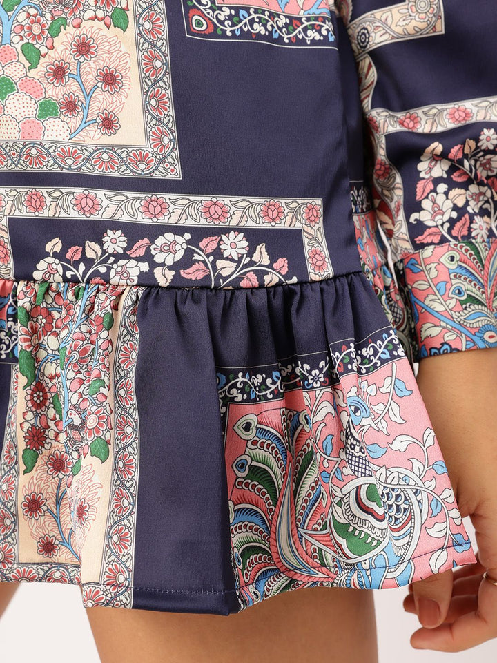 DressBerry Paisley Frames Flounce Hem Shirt-Style Mini Dress