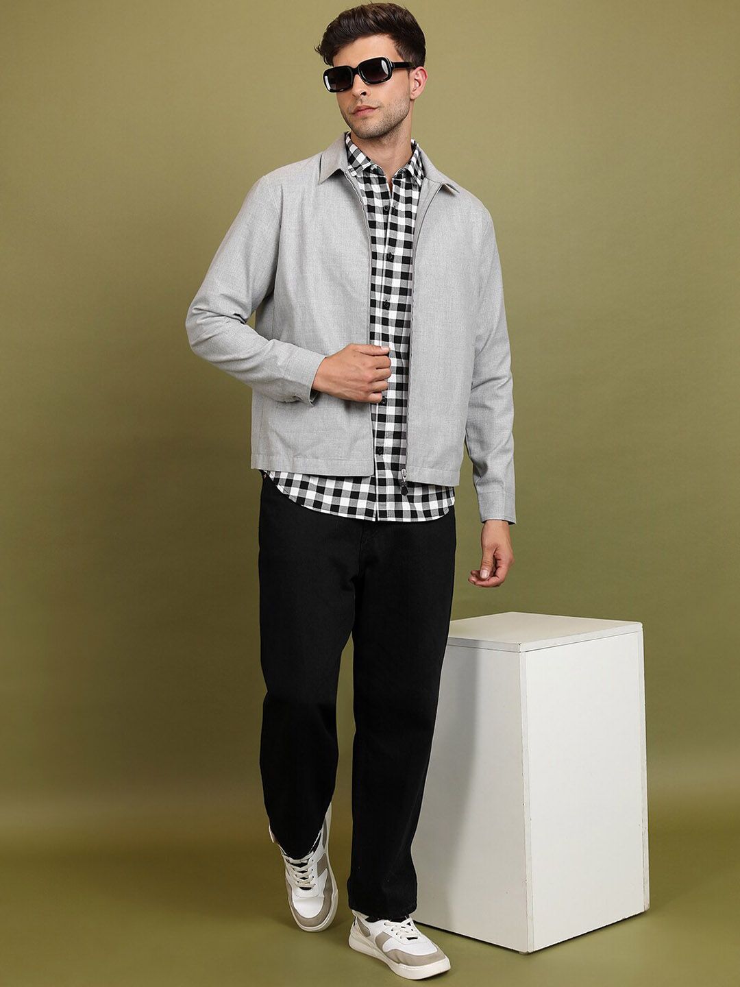 HIGHLANDER Grey Spread Collar Long Sleeves Bomber Jacket