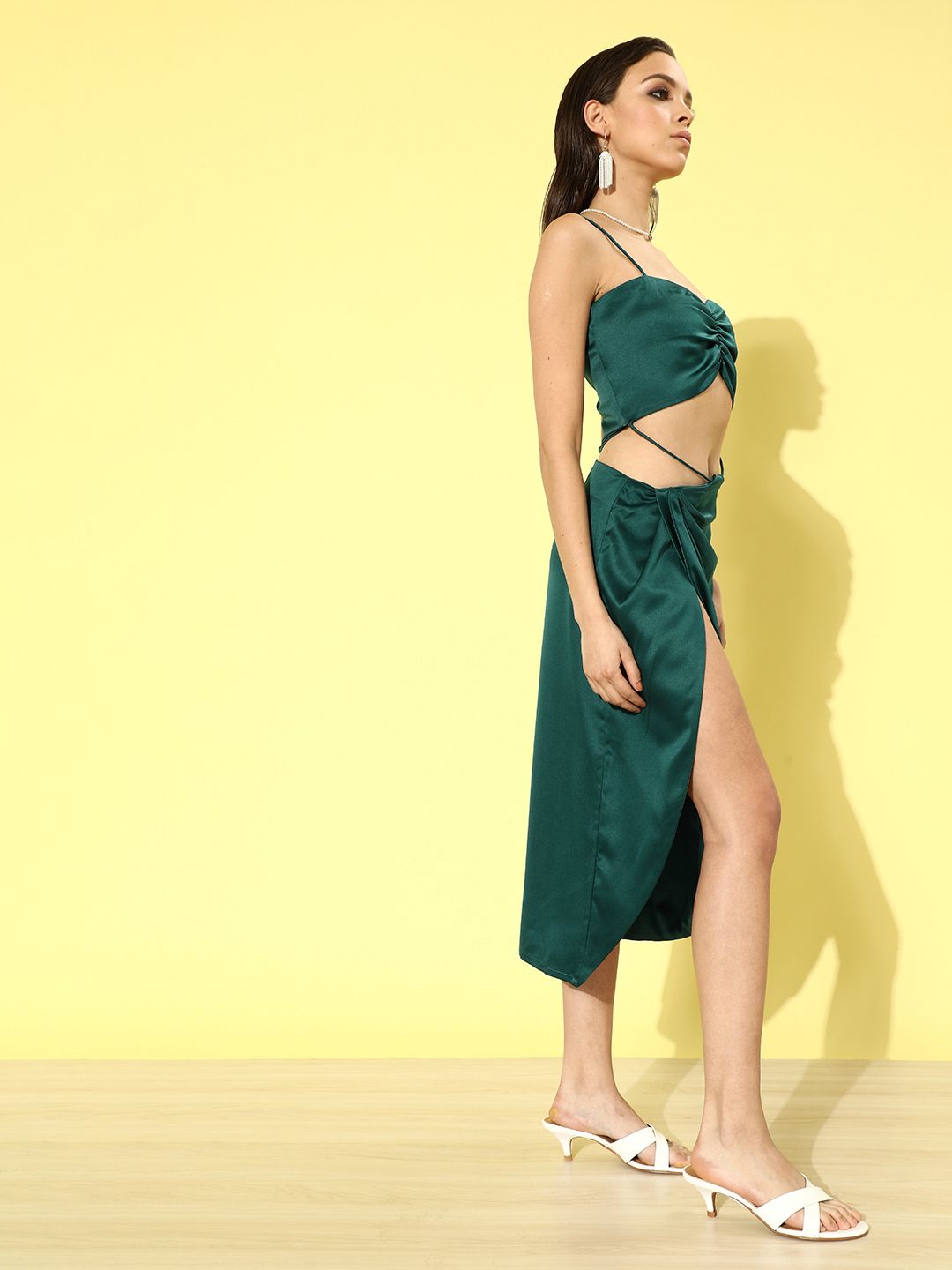 STREET 9 Green Satin Midi Dress