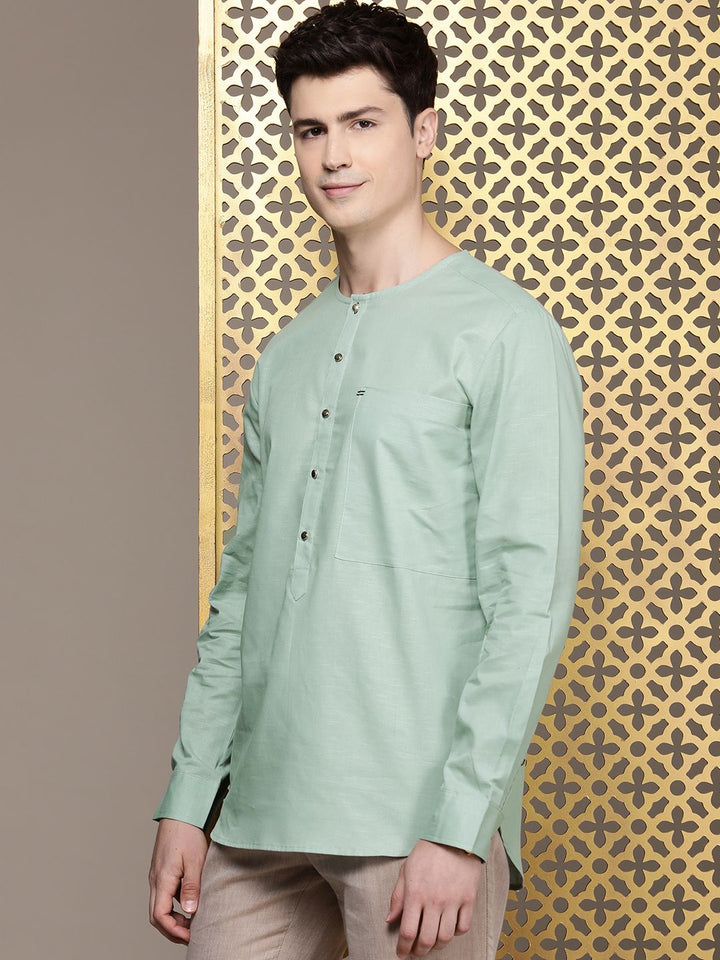 House of Pataudi Solid Round-Neck Rozana Short Kurta