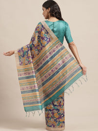 Saree mall Blue & Mustard Yellow Printed Bhagalpuri Handloom Saree