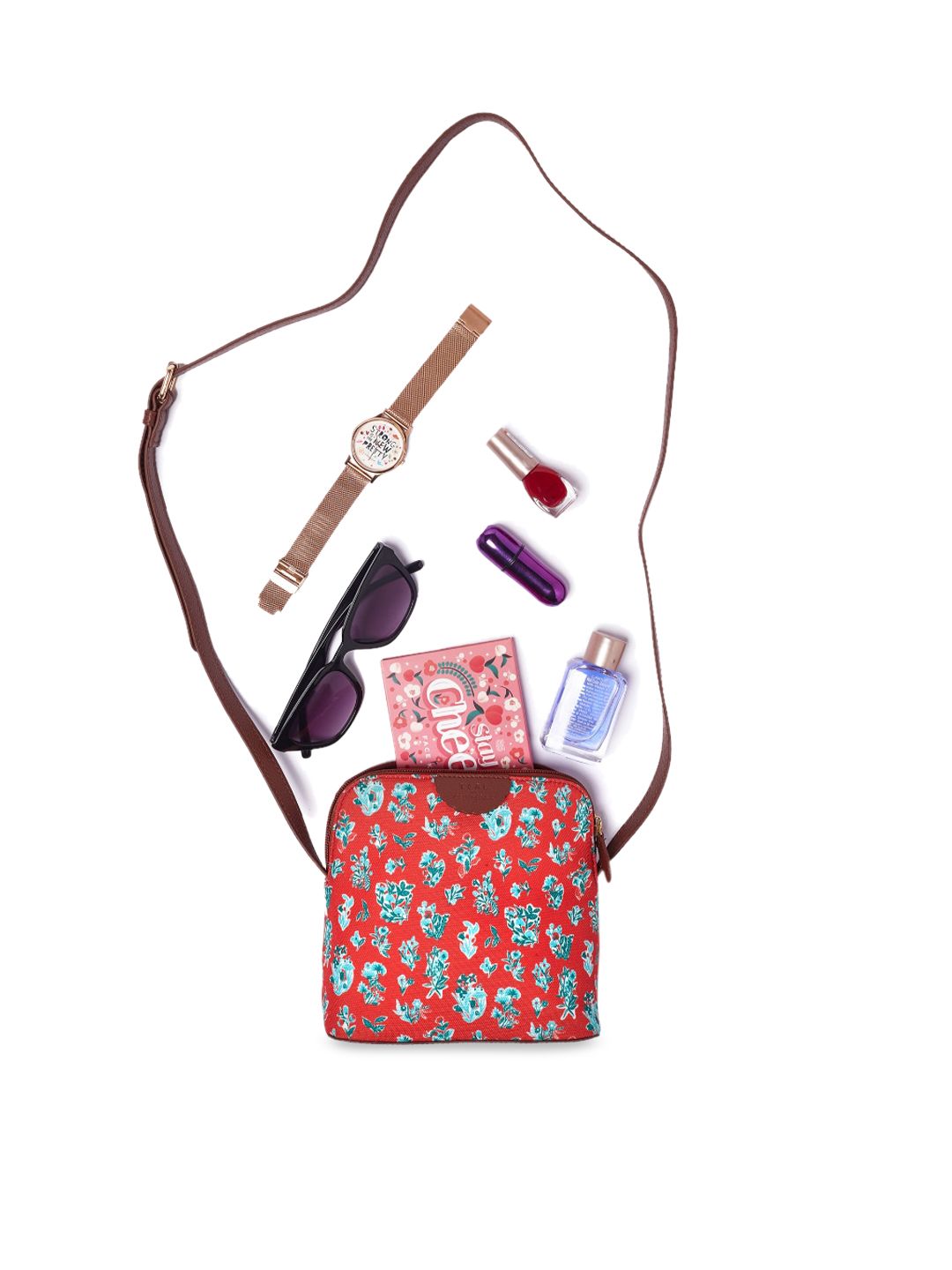 TEAL BY CHUMBAK Floral Printed Structured Sling Bag