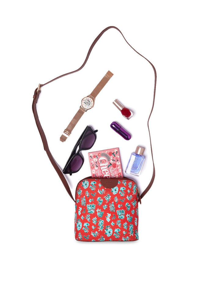 TEAL BY CHUMBAK Floral Printed Structured Sling Bag