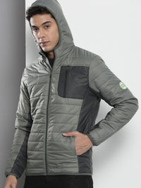 The Indian Garage Co Men Colourblock Hooded Slim Fit Puffer Jacket