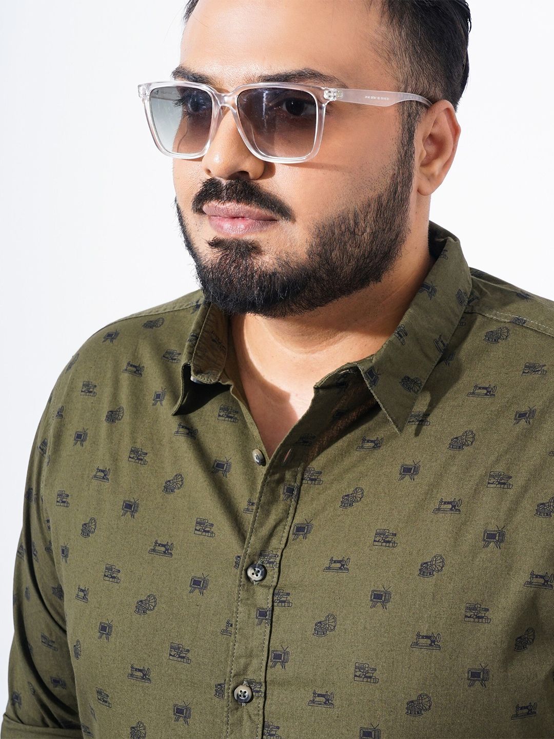 The Indian Garage Co Plus Size Conversational Printed Cotton Casual Shirt