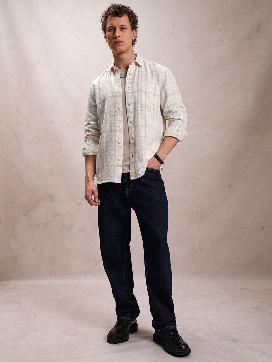 LOCOMOTIVE Premium Tartan Checked Dobby Textured Cotton Shirt