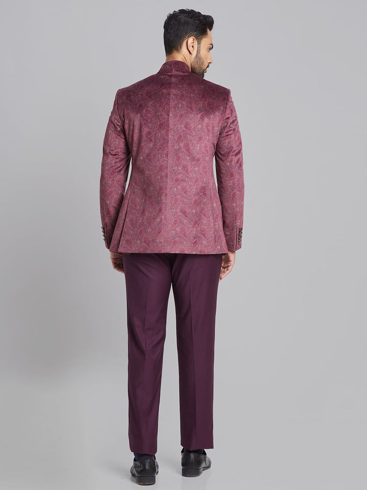 Raymond Paisley Printed Single-Breasted Velvet Finish Contemporary Fit Bandhgala Suit