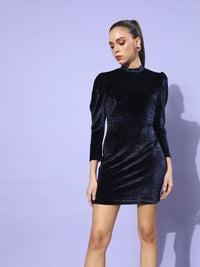 STREET 9 Women Navy Blue Solid Velvet Dress